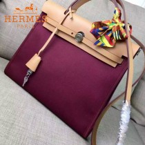 HERMES-00048-03 專櫃潮流最新款HERBAG原版牛皮配帆布手提單肩包