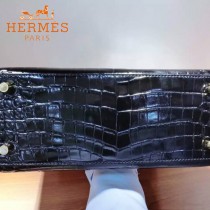 HERMES-00054 專櫃新款原版高光头层牛皮鳄鱼纹凯莉包