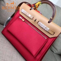 HERMES-00048-011 專櫃潮流最新款HERBAG原版牛皮配帆布手提單肩包