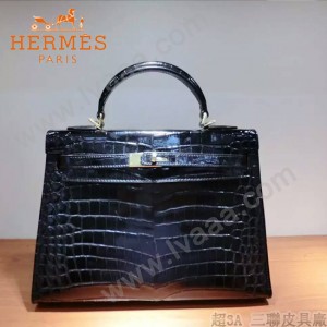 HERMES-00053 專櫃新款原版高光头层牛皮鳄鱼纹凯莉包
