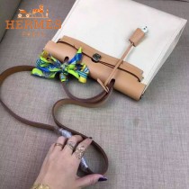 HERMES-00048-05 專櫃潮流最新款HERBAG原版牛皮配帆布手提單肩包