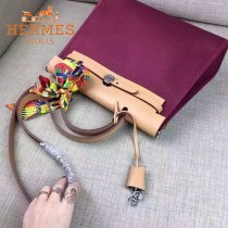 HERMES-00048-03 專櫃潮流最新款HERBAG原版牛皮配帆布手提單肩包