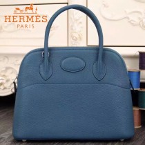 HERMES-00041-10 專櫃最新款寶藍色原版TOGO皮大小號手提單肩包寶萊包