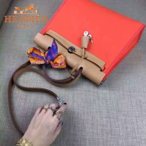 HERMES-00048-06 專櫃潮流最新款HERBAG原版牛皮配帆布手提單肩包