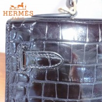 HERMES-00053 專櫃新款原版高光头层牛皮鳄鱼纹凯莉包