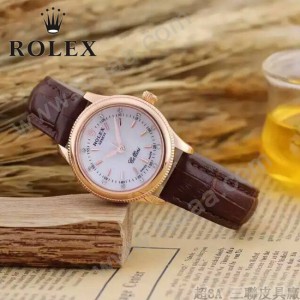 ROLEX-051-3 歐美女士褐色配土豪金礦物質強化玻璃進口石英腕錶