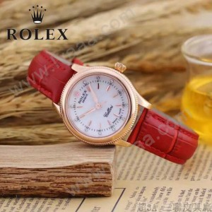 ROLEX-051-2 歐美女士紅色配土豪金礦物質強化玻璃進口石英腕錶