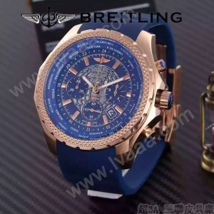 BREITLING-057-7 時尚精英男士賓利系列藍色超大錶盤硅膠款腕錶