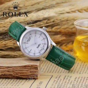ROLEX-051-10 歐美女士綠色配閃亮銀礦物質強化玻璃進口石英腕錶