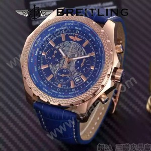 BREITLING-057 時尚精英男士賓利系列藍色超大錶盤皮帶款腕錶