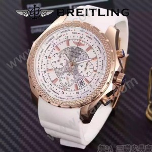 BREITLING-057-10 時尚精英男士賓利系列白色超大錶盤硅膠款腕錶