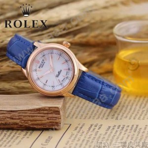 ROLEX-051-5 歐美女士藍色配土豪金礦物質強化玻璃進口石英腕錶