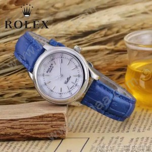 ROLEX-051-11 歐美女士藍色配閃亮銀礦物質強化玻璃進口石英腕錶
