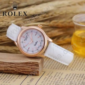 ROLEX-051-6 歐美女士白色配土豪金礦物質強化玻璃進口石英腕錶