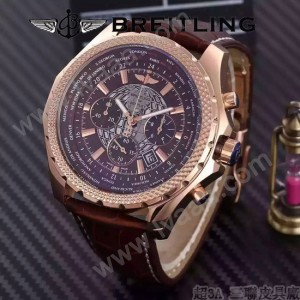 BREITLING-057-2 時尚精英男士賓利系列褐色超大錶盤皮帶款腕錶