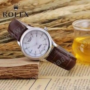 ROLEX-051-12 歐美女士褐色配閃亮銀礦物質強化玻璃進口石英腕錶