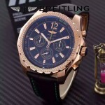 BREITLING-057-18 時尚精英男士賓利系列黑色超大錶盤皮帶款腕錶