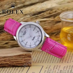 ROLEX-051-14 歐美女士玫紅色配閃亮銀礦物質強化玻璃進口石英腕錶