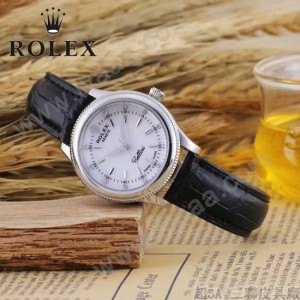 ROLEX-051-8 歐美女士黑色配閃亮銀礦物質強化玻璃進口石英腕錶