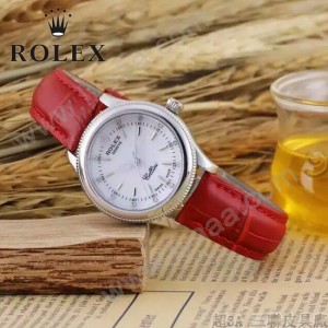 ROLEX-051-13 歐美女士紅色配閃亮銀礦物質強化玻璃進口石英腕錶