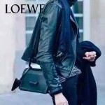 LOEWE 03-3 歐美百搭Barcelona bag黑色原版羊皮單肩斜挎包三角包