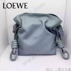 LOEWE 010-3 時尚經典款Flamenco灰藍色原版牛皮大小號束口單肩包