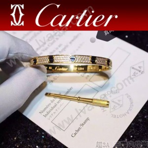 CARTIER飾品-05 官網同款土豪金鈦鋼滿天星鑲鑽黑釘真空電鍍18k螺絲手鐲