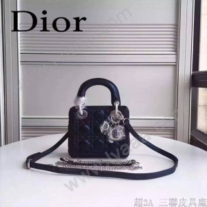 Dior-058-05 人氣熱銷時尚款原版布紋小羊皮3格mini雙肩帶戴妃包