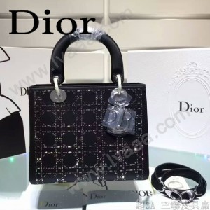 Dior-065-05 專櫃時尚新款lady五格原版皮燙鉆戴妃包