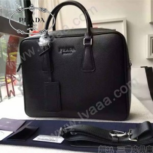PRADA 0891B 專櫃時尚新款進口原版鹿紋牛皮黑色男士公文包