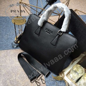 PRADA 361 專櫃時尚新款進口原版鹿紋黑色牛皮男士公文包