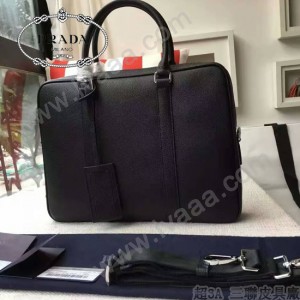 PRADA 0363E 專櫃時尚新款進口原版鹿紋黑色牛皮男士公文包
