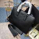 PRADA 361 專櫃時尚新款進口原版鹿紋黑色牛皮男士公文包