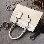 PRADA 1BA046-02 專櫃時尚新款原版小牛皮皮十字紋白色風琴包