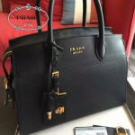 PRADA 1BA046 專櫃時尚新款原版牛皮十字紋黑色風琴包