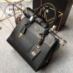 PRADA 1BA046-04 專櫃時尚新款原版小牛皮皮十字紋黑色風琴包
