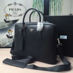 PRADA 0891 專櫃時尚最新款頂級進口原版十字紋牛皮黑色男士手提斜跨公文包