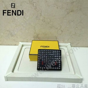FENDI 0169-10 歐美百搭SELLERIA鉚釘裝飾黑色原版皮兩折短款錢包