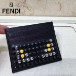 FENDI 0164-9 輕便實用JOURS鉚釘裝飾黑色原版皮卡片夾