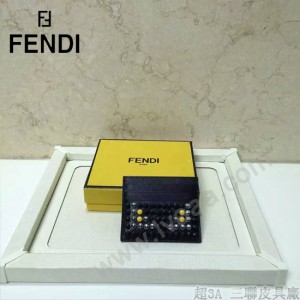 FENDI 0164-9 輕便實用JOURS鉚釘裝飾黑色原版皮卡片夾