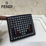 FENDI 0169-10 歐美百搭SELLERIA鉚釘裝飾黑色原版皮兩折短款錢包