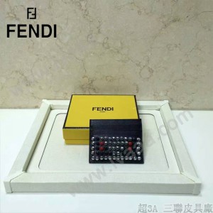 FENDI 0164-8 輕便實用JOURS鉚釘裝飾黑色原版皮卡片夾