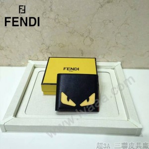 FENDI 0169-18 歐美百搭SELLERIA小怪獸黑色原版皮兩折短款錢包