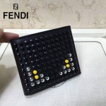 FENDI 0169-9 歐美百搭SELLERIA鉚釘裝飾黑色原版皮兩折短款錢包