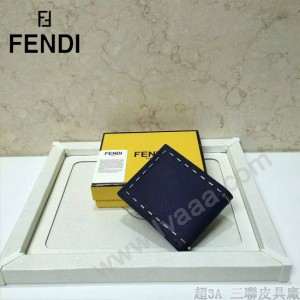 FENDI 0169-2 歐美百搭SELLERIA藍色原版皮兩折短款錢包