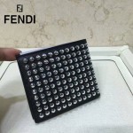 FENDI 0169-10 歐美百搭SELLERIA鉚釘裝飾黑色原版皮兩折短款錢包