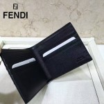FENDI 0169-10 歐美百搭SELLERIA鉚釘裝飾黑色原版皮兩折短款錢包