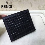 FENDI 0169-9 歐美百搭SELLERIA鉚釘裝飾黑色原版皮兩折短款錢包