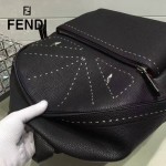 FENDI 028 歐美百搭BagBugs純手工車線小怪獸黑色原版皮雙肩包書包