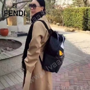 FENDI 027-3 明星那英同款BagBugs小怪獸拼色原版皮雙肩包書包